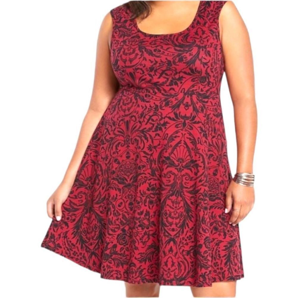 TORRID 4X Burgundy Paisley Skull Sleeveless midi skater dress NWOT